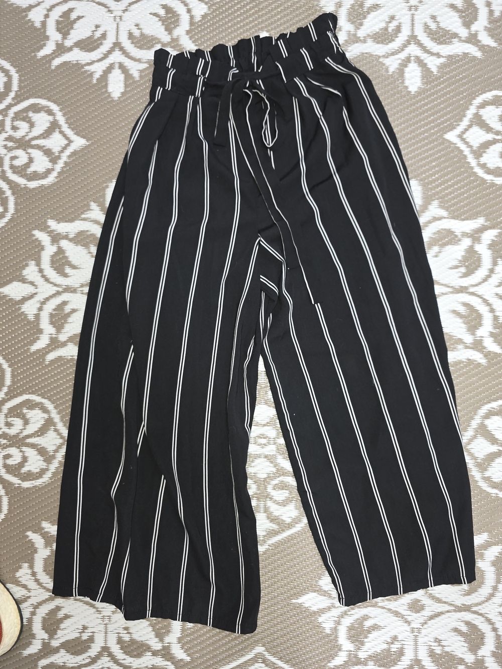 Sienna Sky Black with White Stripe Wide-Leg Paperbag Pants